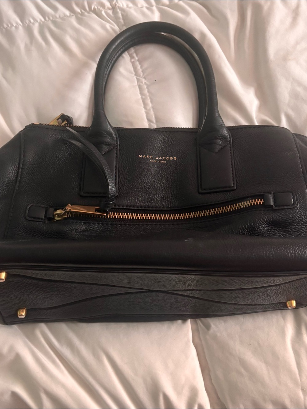 Marc Jacobs Black Leather Top-Handle Satchel with Gold Accents-great condition.